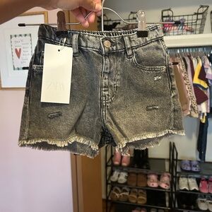 Zara Washed Gray Frayed Hem Denim Shorts